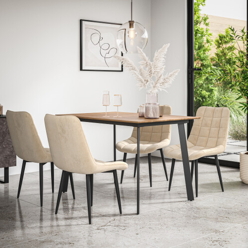 MORE4HOMES (Beige) Haydon Extending Oak Effect Dining Table Set w 4-6 Nova Velvet Chairs 1