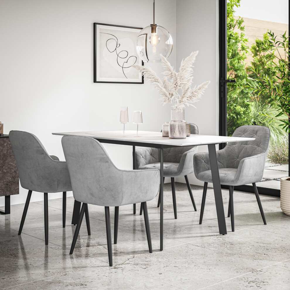 More4homes (Grey) Haydon Extending Marble Effect Dining Table Set W 4-6 Anika Velvet Chairs