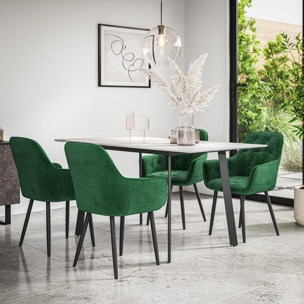 More4homes (Green) Haydon Extending Marble Effect Dining Table Set W 4-6 Anika Velvet Chairs