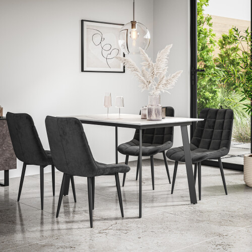 MORE4HOMES (Black) Haydon Extending Marble Effect Dining Table Set w 4-6 Nova Velvet Chairs 1