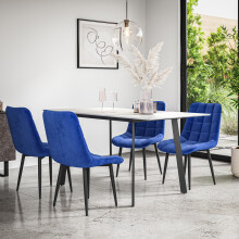(Blue) Haydon Extending Marble Effect Dining Table Set w 4-6 Nova Velvet Chairs