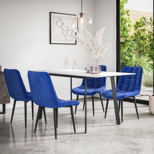 MORE4HOMES (Blue) Haydon Extending Marble Effect Dining Table Set w 4-6 Nova Velvet Chairs