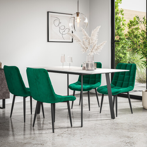MORE4HOMES (Green) Haydon Extending Marble Effect Dining Table Set w 4-6 Nova Velvet Chairs