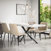 (Beige) Donni Dining Table And Chairs - Marble Effect Table w 4-6 Nova Velvet Chair
