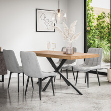 (Grey) Donni Dining Table And Chairs - Oak Effect Table Top w 4-6 Nova Velvet Chair
