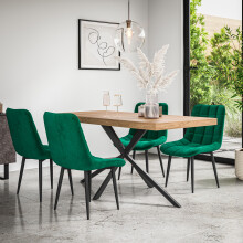 (Green) Donni Dining Table And Chairs - Oak Effect Table Top w 4-6 Nova Velvet Chair