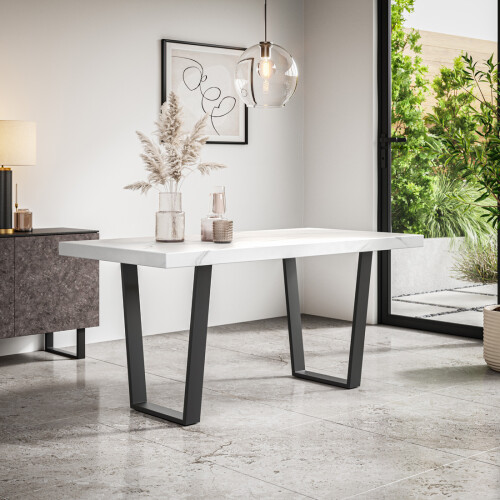 MORE4HOMES (White Marble Effect) Aria 4-6 Seater Dining Table w Black Legs