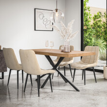 (Beige) Donni Dining Table And Chairs - Oak Effect Table Top w 4-6 Nova Velvet Chair