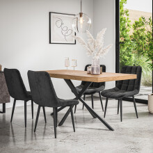 (Black) Donni Dining Table And Chairs - Oak Effect Table Top w 4-6 Nova Velvet Chair