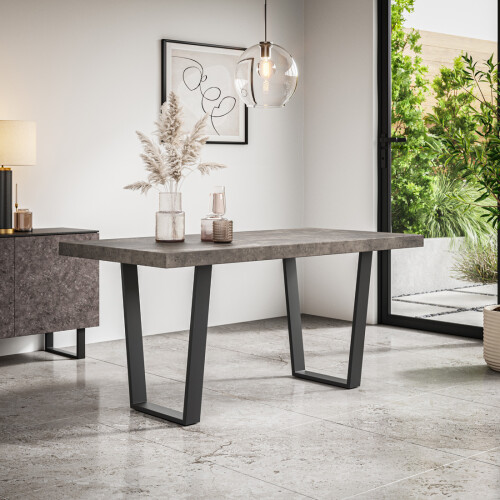 MORE4HOMES (Concrete Effect) Aria 4-6 Seater Dining Table w Black Legs