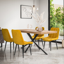 (Mustard) Donni Dining Table And Chairs - Oak Effect Table Top w 4-6 Nova Velvet Chair