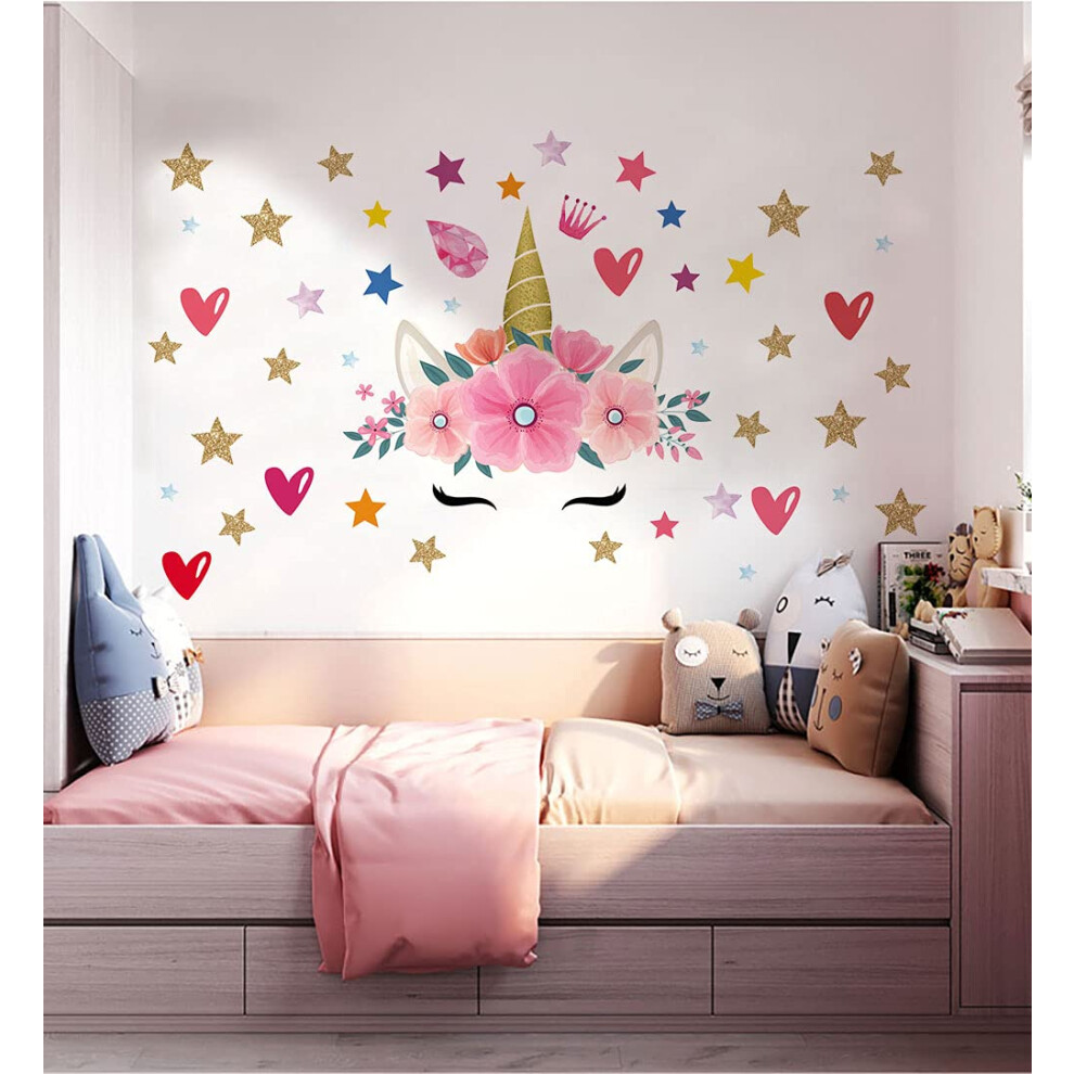 Wandaufkleber Mit Einhornhorn, Rosa Dekor, Einhorngesicht, Stern, Herz, Wandaufkleber F R M Dchenschlafzimmer, Babyzimmer, Kinderzimmer, Einhorn--image