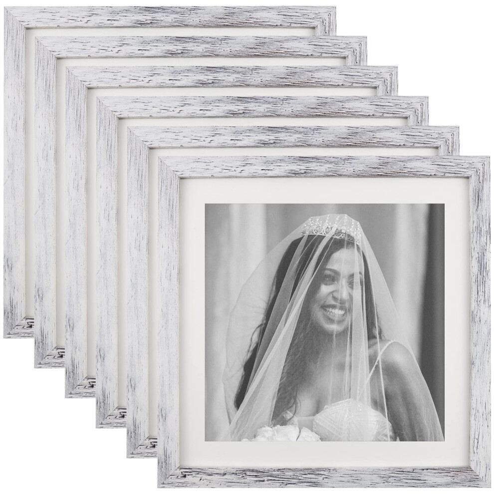 TOFOREVO Lot de 6 cadres photo carr   s 10x10 en bois blanc vieilli pour montage mural ou affichage sur table