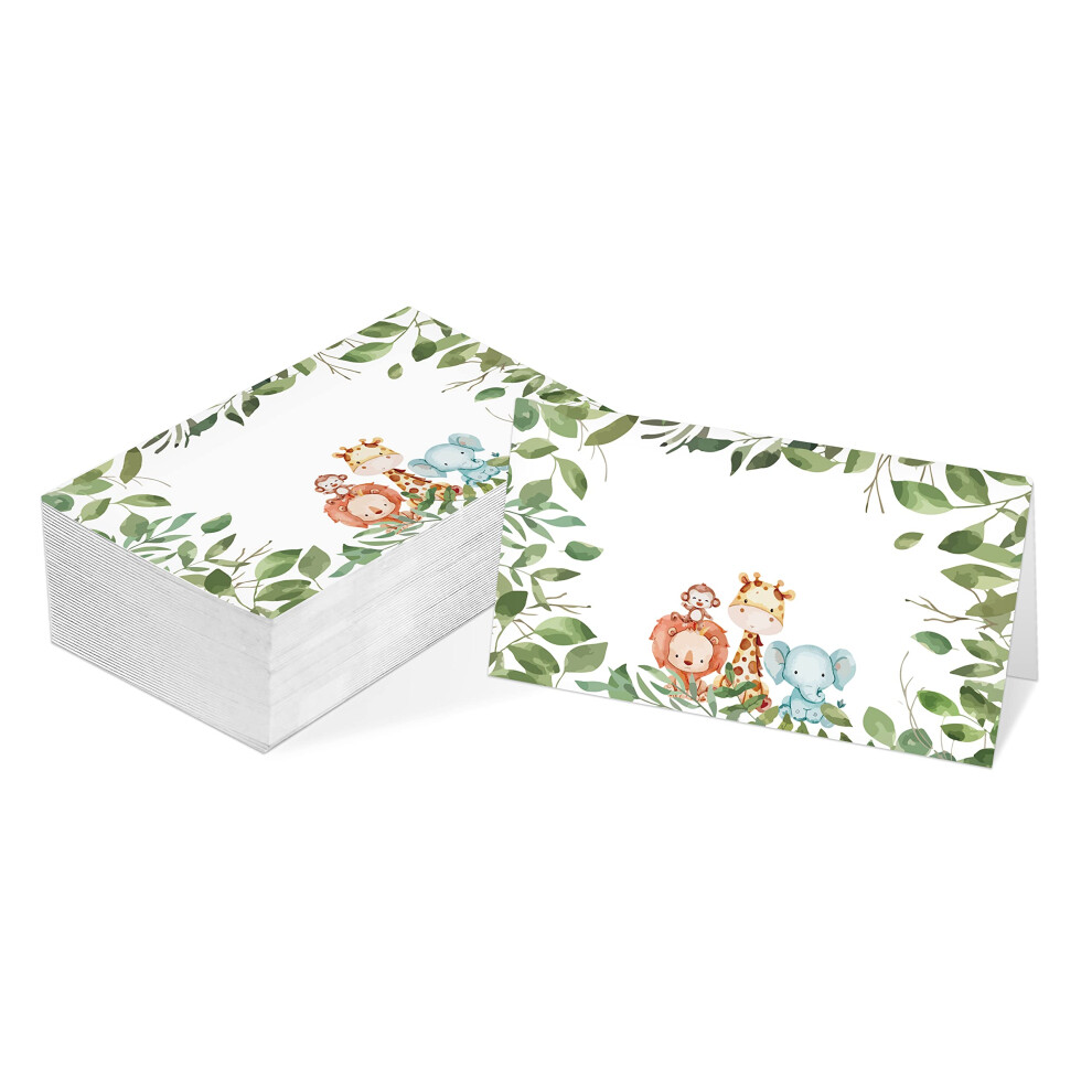 Lot de 25 marque-places de table     th   me animalier Jungle Safari, style tente, pli   s en deux, parfaits pour les baby showers, les anniversaires,
