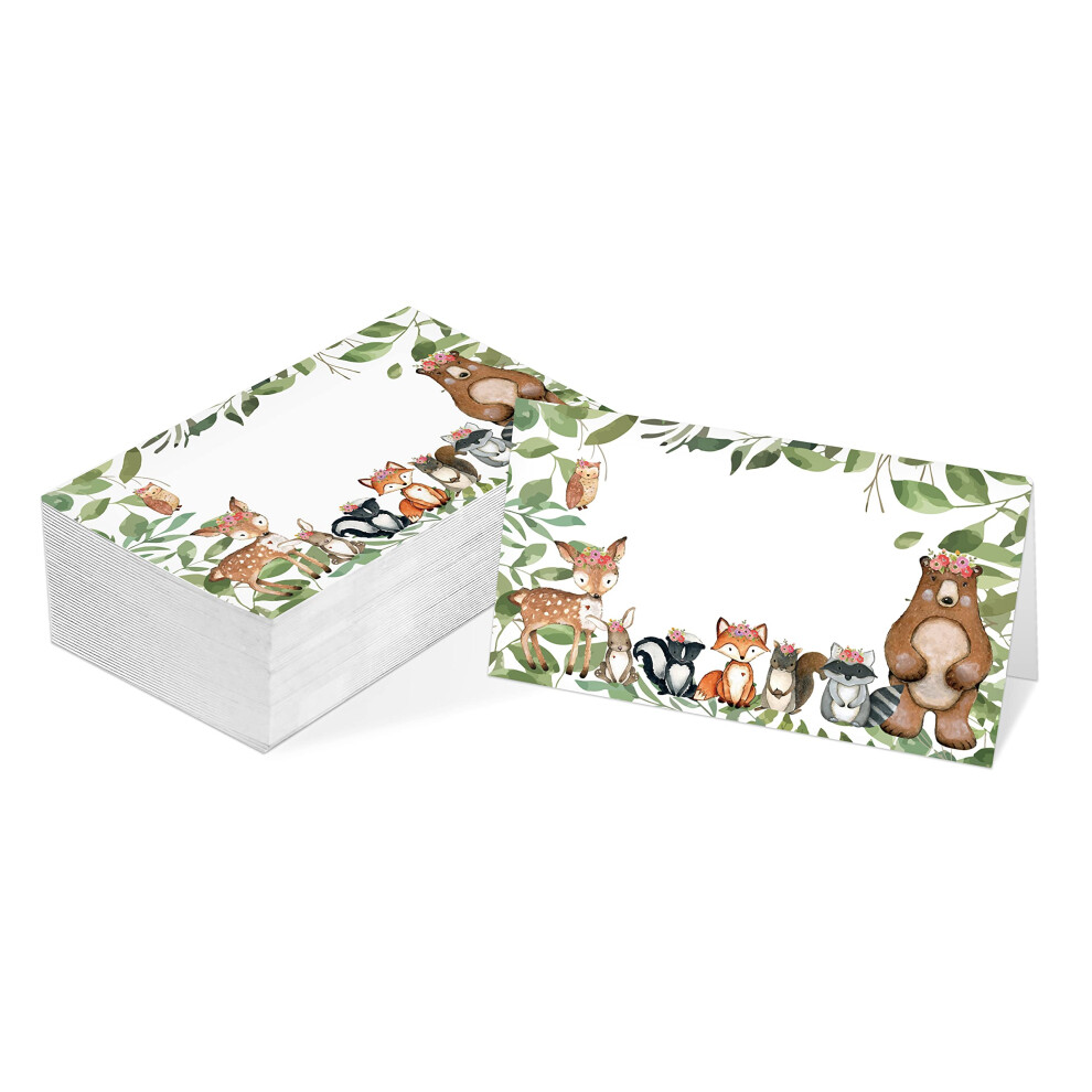 Lot de 25 marque-places de table à thème animalier Jungle Safari, style tente, pliés en deux, parfaits pour les baby showers, les anniversaires J