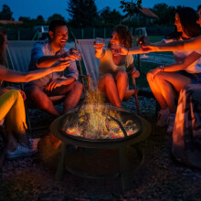 Outsunny Fire Pit Heater Round Cover Wood Burning Metal Black 30” Outdoor