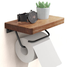 NiHome Toilettenpapierhalter mit Ablage f r Badezimmer, Bauernhaus, rustikaler Toilettenpapierrollenhalter, Wandhalterung, rostfrei, verstellbar,
