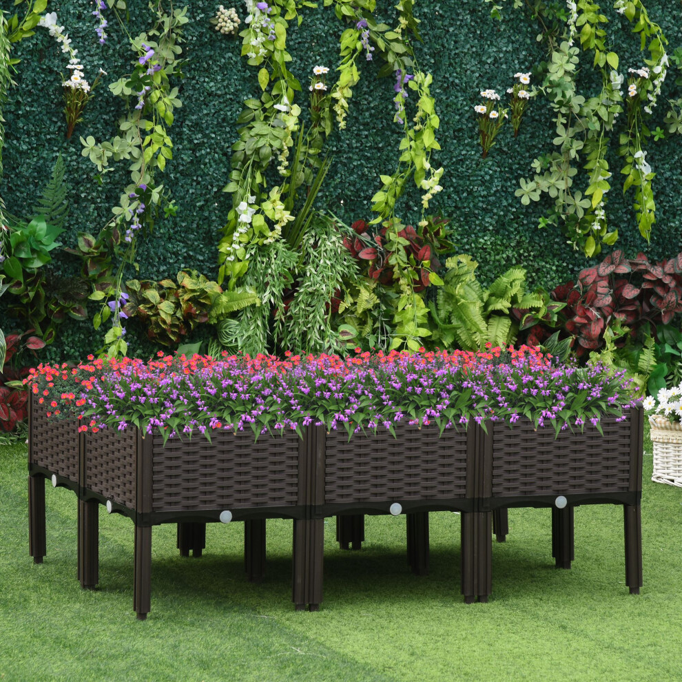 Outsunny 6-Piece Elevated Flower Bed Vegetable Herb Planter Plastic, Brown