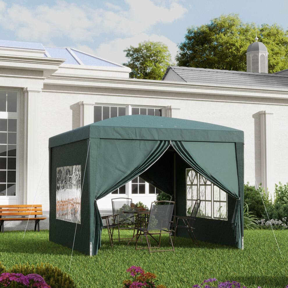 Outsunny 3X3m Pop-Up Gazebo With Sides, Weather-Resistant Canopy, Storage Bag, Ground Stakes & Guy Ropes, Green