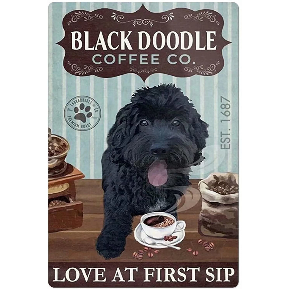 Plaque en métal Black Doodle Coffee Co. Love At First Sip, affiche humoristique pour café, salle à manger, salon, salle de bain, cuisine, décorat