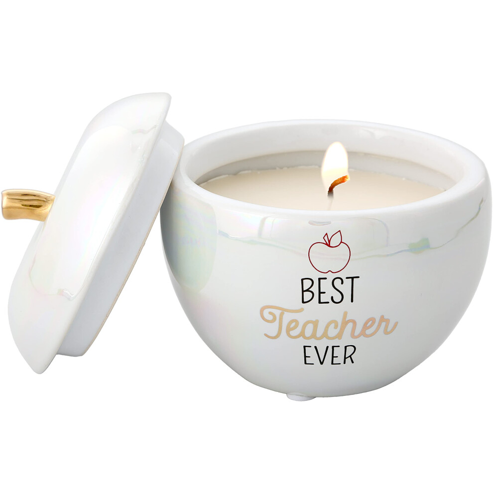 Pavilion Gift Company - 4.5"""" x 4"""" Best Teacher Ever 100% 8 oz Soy Wax Single Wick Candle - Serenity Scented-image-OPC-PGC5SNM-NEW