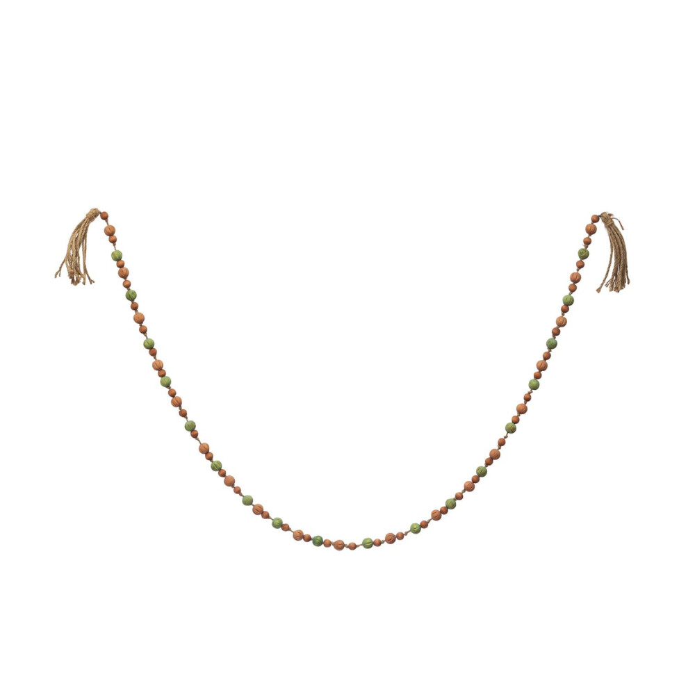 Ghirlanda Di Perline In Legno Di Paulonia Con Nappe Di Iuta Multicolore Creative Co-Op-image