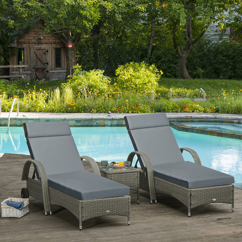 Outsunny Set Of 2 Lounger Cushions Only Deep Seat Patio Cushions Dark Grey