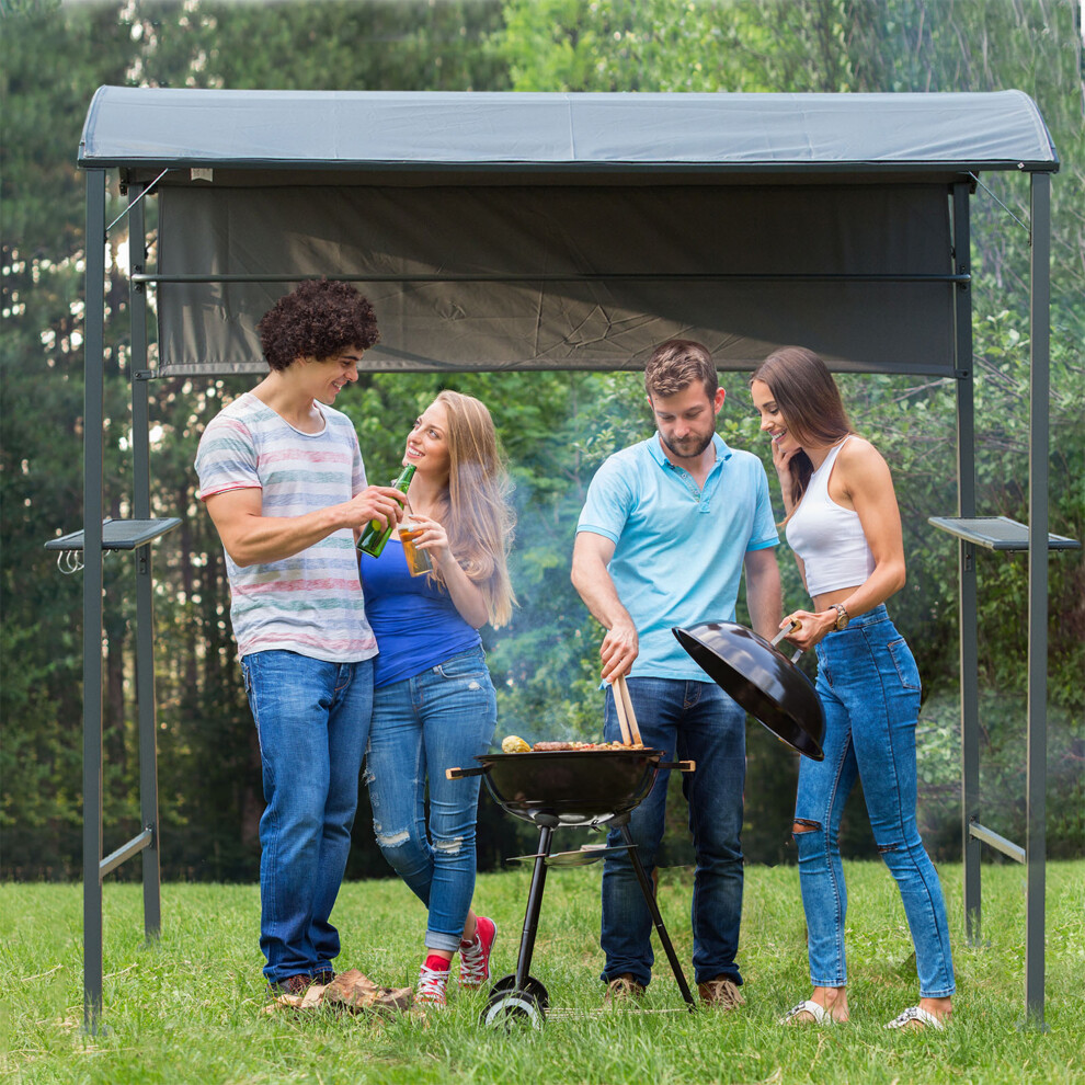 Outsunny 7ft Outdoor Double-tier BBQ Grill Canopy Gazebo w/ 2 Shelf, 5 Hooks