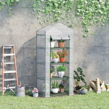 Outsunny Mini Greenhouse 4-Tier Portable Plant House Shed w/ PE Cover, White