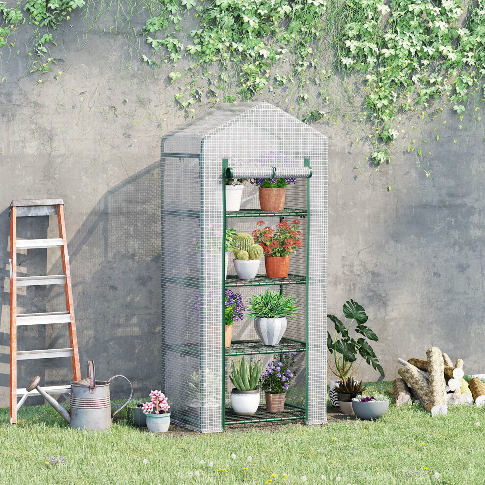 Outsunny Mini Greenhouse 4-Tier Portable Plant House Shed w/ PE Cover, White