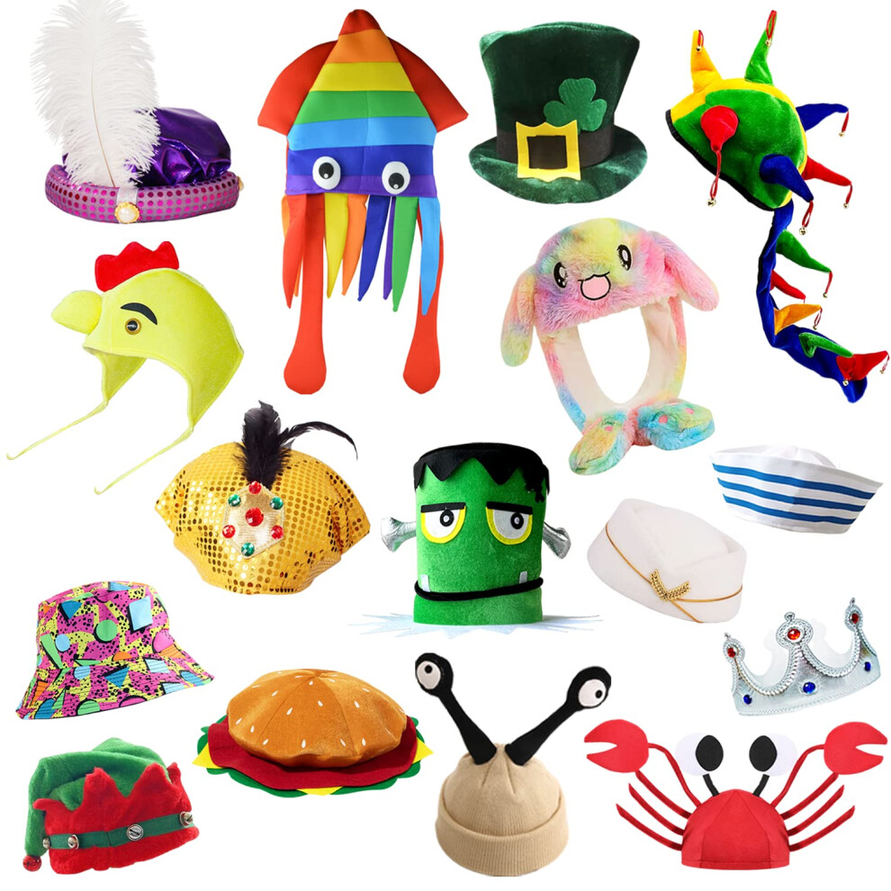 POPCIEL 12 Assorted Funny Hats Crazy Party hats for Teen Adult  Photo Booth Props Hats Dress Up Costume Hats