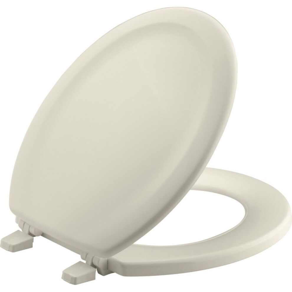 Photos - Toilet Seat Kohler 4648-47 Stonewood Round  Wood Seat for Standard Round Toilets Lid with Color-Matched Plastic Hinges Almond 