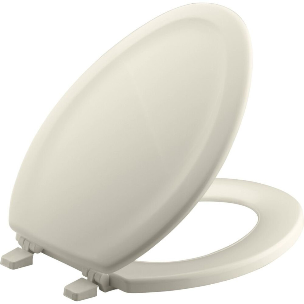 Si   ge de toilette allong    Kohler K-4647-47 en bois moul    Stonewood avec charni   res en plastique de couleur assortie, couleur amande