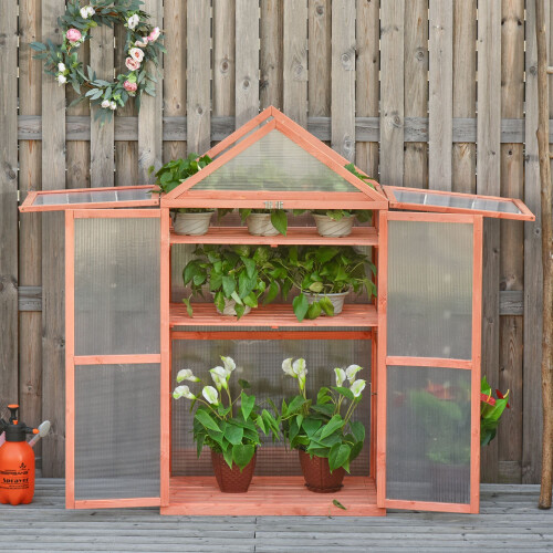 Outsunny Outsunny 80x47x138cm Wood Cold Frame Greenhouse for Plants PC Board Orange