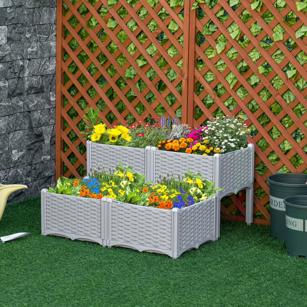 Outsunny 4-Pieces Elevated Flower Bed Vegetable Herb Planter Plastic, Grey