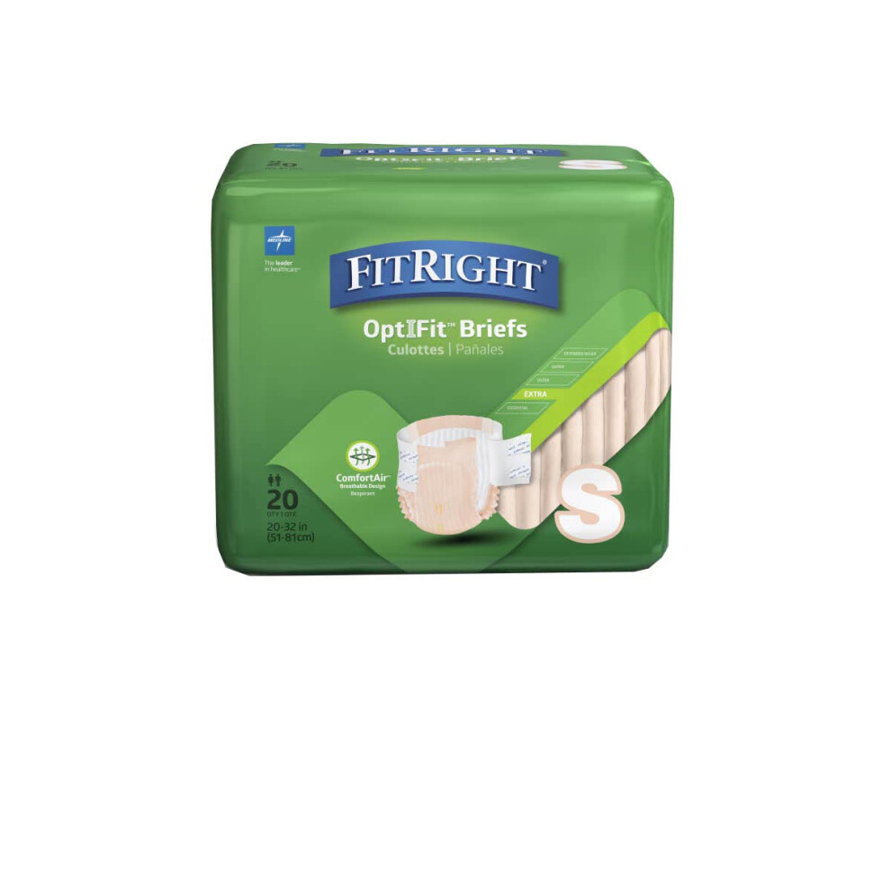 Medline Fitright Optifit Extra Adult Briefs Incontinence Diapers With Tabs Moderate Absorbency Small 20 To 32"""" 20 Count