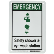 Brady 119210 Schild Notfalldusche und Augensp lstation , Aluminium, 25,4 cm H x 17,8 cm B, Schwarz/Gr n/Wei
