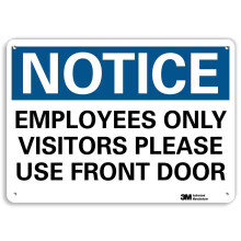 Schild Hinweis Nur f r Mitarbeiter. Besucher benutzen bitte die Vordert r von SmartSign | 10 x 14 Zoll, reflektierendes 3M-Aluminium