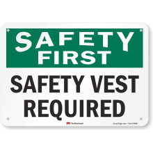 Smartsign U7-1248-RA_10X7 """"Safety First Safety Vest p?kr?vet"""" Reflekterende genanvendt aluminiumsskilt 10"""" x 7""""