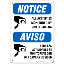 All Activities Monitored By Video Camera Sign  7"""" x 10"""" 0.40 Aluminum  Fade Resistance  Indoor/Outdoor Use  USA MADE By My Sign Center White
