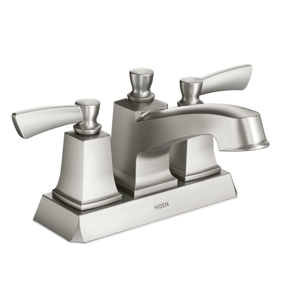 Robinet de salle de bain central     deux poign   es Moen Conway Spot Resist en nickel bross    avec ensemble de vidange WS84922SRN