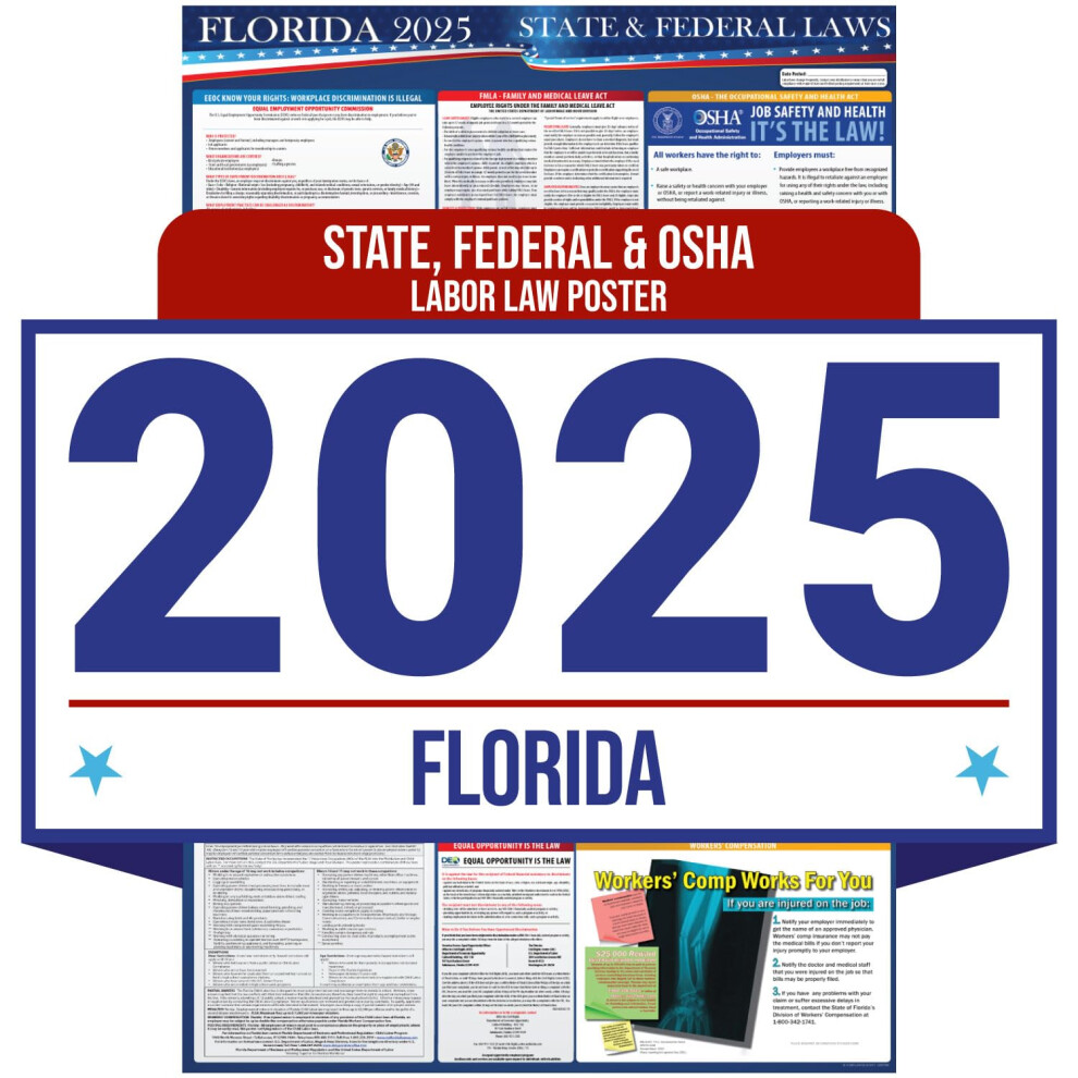 2025 Florida State and Federal Labor Law Poster - OSHA Workplace Compliant - Mandatory Regulations Posting for Employees - All in One Required Complia-image-OPC-PGC5YQT-NEW