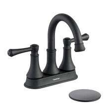 TimeArrow Matte Black 2 Handle Centerset Bathroom Sink Faucet 3 Holes with Drain Assembly High Arc Modern 4 Inch Bathroom Vanity Lavatory Faucet wit