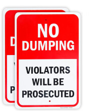 Lot de 2 panneaux en aluminium No Dumping - Les contrevenants seront poursuivis 25,4 x 17,8 cm, 0,04 cm, en aluminium antirouille, protg co