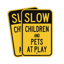 Slow down sign Children and Pets at Play Sign (2 pack) 18 x 12 Inches Engineer Grade Reflective Sheeting Rust Free Aluminum Weather Resistant