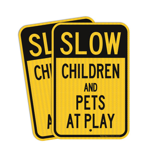 Slow down sign Children and Pets at Play Sign (2 pack) 18 x 12 Inches ...