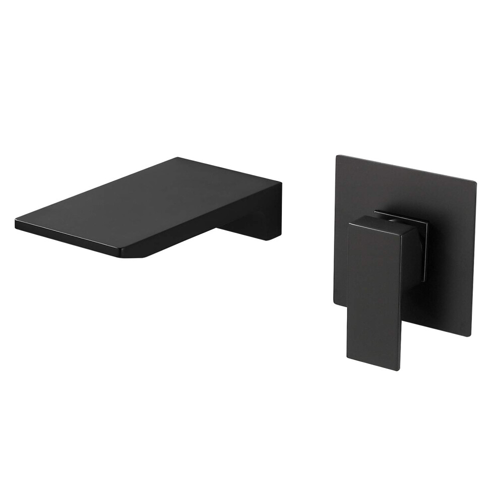 Robinet de lavabo mural Weibath cascade, noir mat, poign   e unique, 2 trous, mitigeur de lavabo en laiton massif