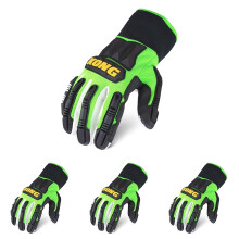 Ironclad KONG Cotton Corded Glove TPR Impact Protection Reflective Accents KCCP-04-L (1 pair) Black and Green