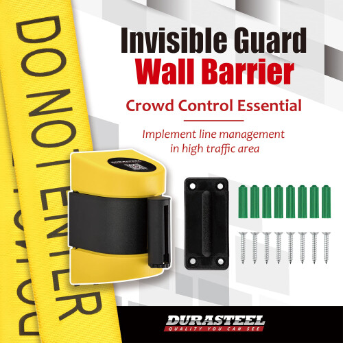 Durasteel Wall Mount Retractable Belt Barrier - 6,5 ft gul INTE 1