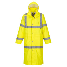 Portwest UH445 Wasserdichter Hi Vis-Regenmantel f   r Herren     Reflektierende, leichte, lange Regenjacke mit Kapuze, Sicherheits-Arbeitskleidung, A